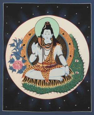 Original Hand-painted Lord Shiva Thangka Painting | Rare Collection Hindu Deity: Mahadev Thangka Art